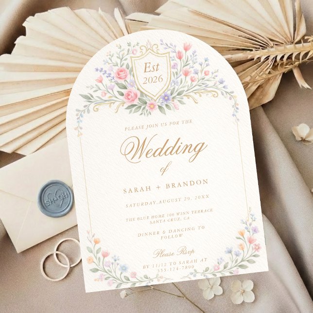 Invitación Arched Floral Wedding Monogram, Romantic Garden (Subido por el creador)