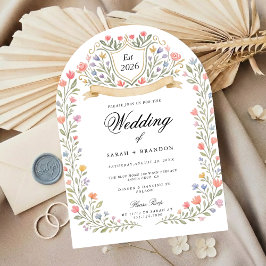 Invitación Arched Floral Wedding Monogram, Romantic Garden