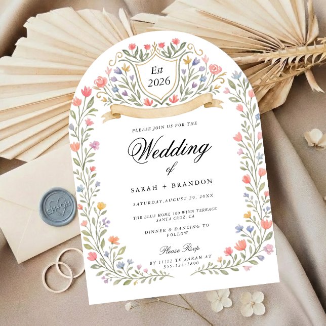 Invitación Arched Floral Wedding Monogram, Romantic Garden (Subido por el creador)