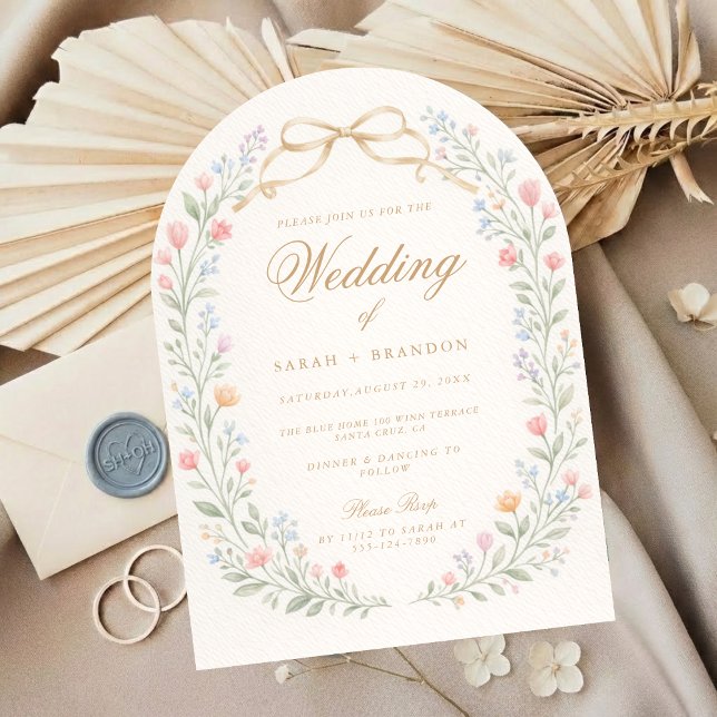 Invitación Arched Floral Wedding Monogram, Romantic Garden (Subido por el creador)