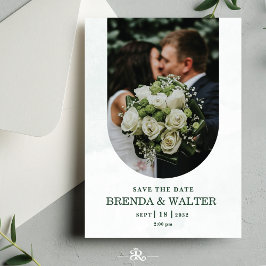 Invitación Arched Greenery White Rose Photo Wedding 
