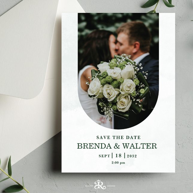Invitación Arched Greenery White Rose Photo Wedding  (Subido por el creador)