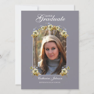 Invitación Arched Periwinkle Floral Graduation