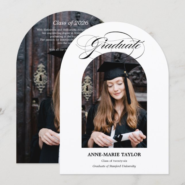Invitación Arched Photo and Script Graduate Announcement (Anverso / Reverso)
