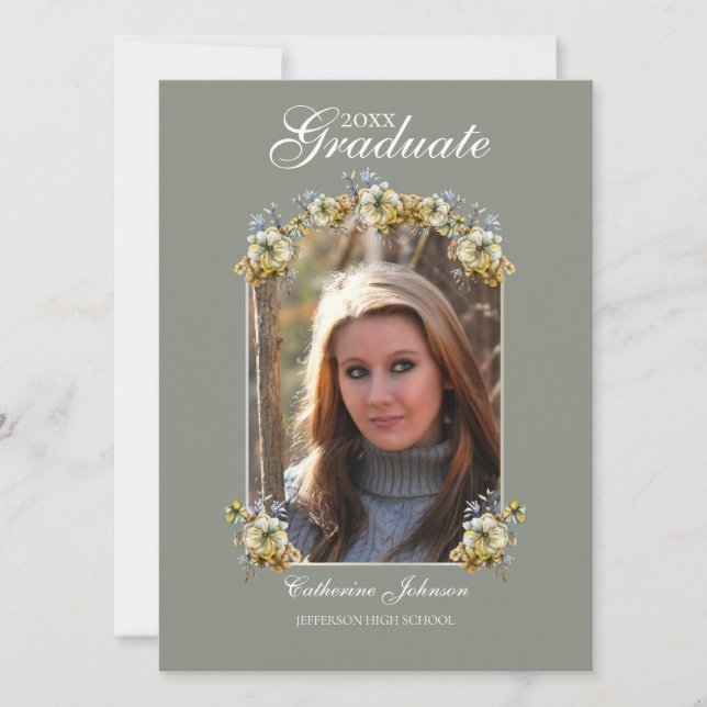 Invitación Arched Sage Green Floral Graduation (Anverso)