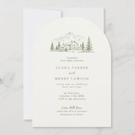 Invitación Arched Sage Mountain Photo Wedding Invitation