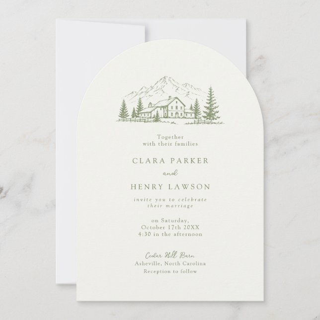 Invitación Arched Sage Mountain Photo Wedding Invitation (Anverso)