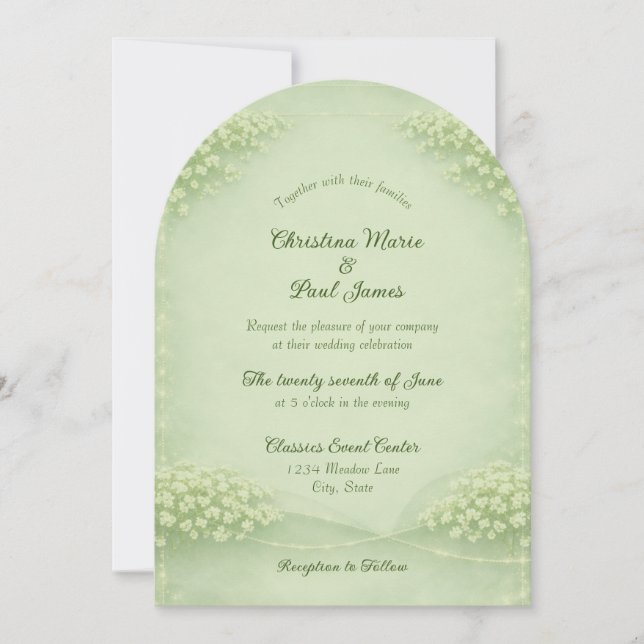 Invitación Arched Soft Green Wedding Invitation (Anverso)