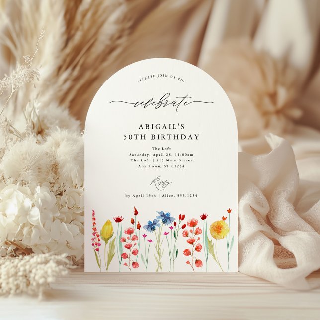 Invitación ARched Wildflower Border celebra el cumpleaños (Subido por el creador)