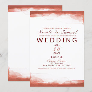 Invitación Arcilla Roja Oxidada Marrón Acuarela Chic Moderno 