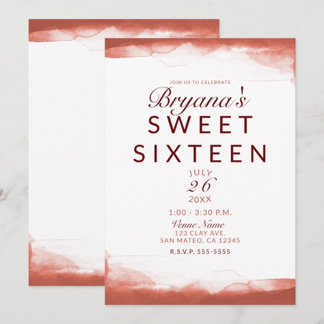 Invitación Arcilla rojiza Moda moderna dulce 16 Fiesta (Anverso / Reverso)