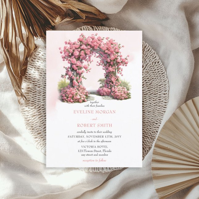 Invitación Arco acuarela rosa pálido rosa arco boda rústico (Watercolor pale pink roses rustic wedding arch invitation)