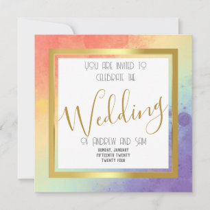 Invitación Arco acuático arcoiris y oro