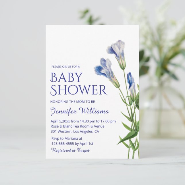 Invitación arco acuático botánico azul bebé arco de ducha (Anverso de pie)