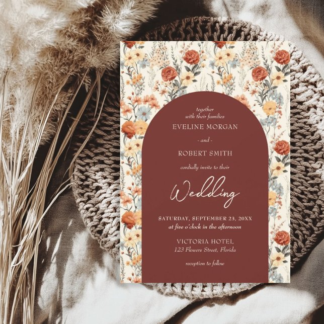 Invitación Arco acuático de Boho otoño flores silvestres arco (Boho watercolor autumn wild flowers arch invitation)