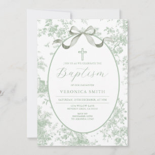 Invitación Arco Algo Verde Vintage Bautizo Cruz Floral