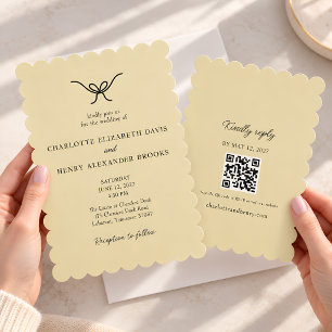Invitación Arco Amarillo Mantequilla Bodas QR Dibujado a Mano
