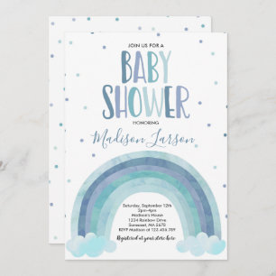 Invitación Arco arco iris Baby Shower Azul arcoiris bebé