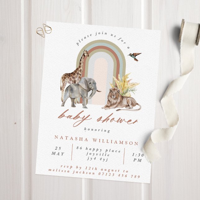 Invitación Arco arco iris boho y Safari Animals Baby Shower (Subido por el creador)