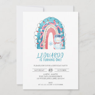 Invitación Arco arco iris invernal, Navidades primer cumpleañ