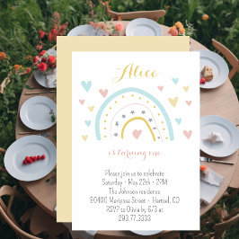 Invitación Arco arcoiris color de agua azul rosa Primer cumpl