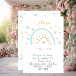 Invitación Arco arcoiris color de agua azul rosa Primer cumpl