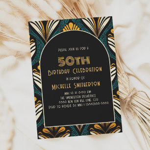 Invitación Arco Art Déco Amarillo Negro Turquesa Cumpleaños 5