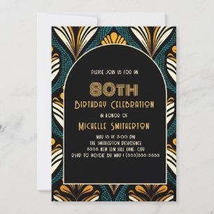 Invitación Arco Art Déco Amarillo Negro Turquesa Cumpleaños 8