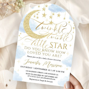 Invitación Arco azul dorado para Baby Shower de Twinkle Star 