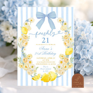 Invitación Arco Azul Floral Limón Fresco Cumpleaños 21
