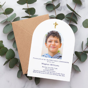 Invitación Arco azul marino foto niño Primera Comunión Santa