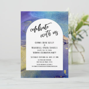 Invitación Arco Azul Púrpura Dorado Tintas Celebra con Nosotr
