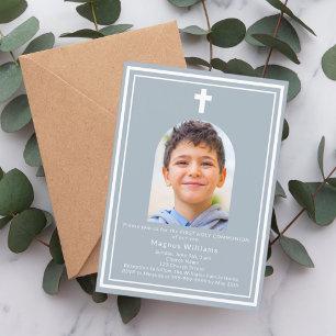 Invitación Arco azul turbio foto niño Primera Santa Comunión