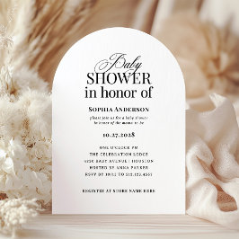 Invitación Arco | Baby Shower blanco y negro de lujo clásico