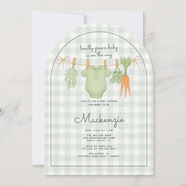 Invitación Arco Baby Shower de Clothesline de cultivo local (Anverso)