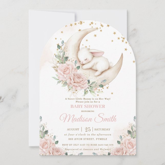 Invitación Arco Baby Shower floral dulce Bunny Pink Rubor (Anverso)