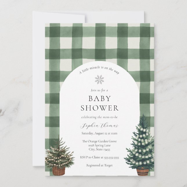 Invitación Arco Baby Shower neutro de género de árbol festivo (Anverso)