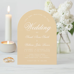 Invitación Arco beige de boda moderno simple caligrafía