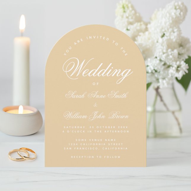 Invitación Arco beige de boda moderno simple caligrafía (Subido por el creador)