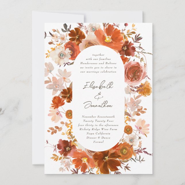 Invitación Arco Boda Botánico Floral de cobre gris blanco (Anverso)