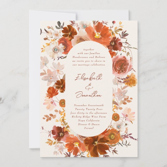 Invitación Arco Boda botánico floral de crema y cobre (Anverso)
