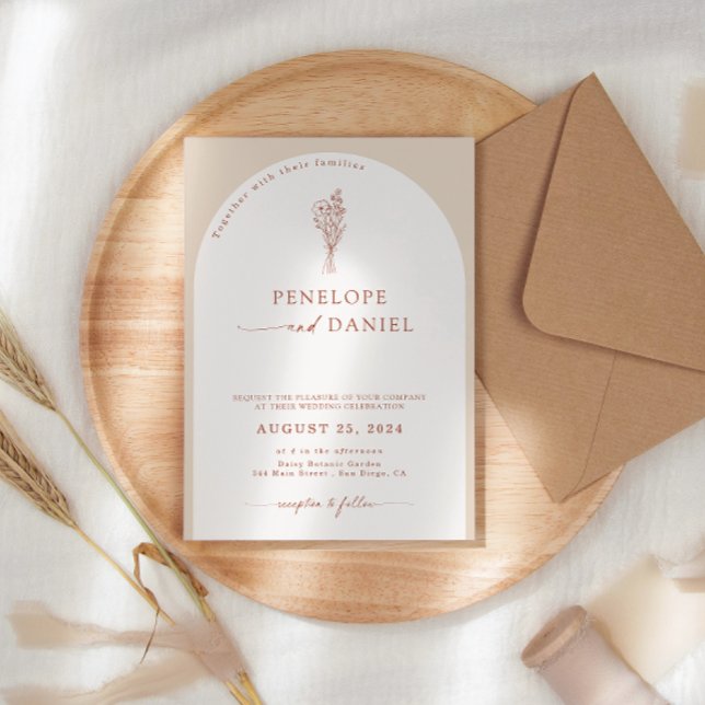 Invitación Arco Boda de escritura de Boho Moderno Beige Terra (Subido por el creador)