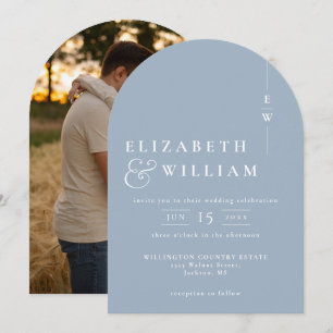 Invitación Arco Boda de fotografía elegante monograma azul tu
