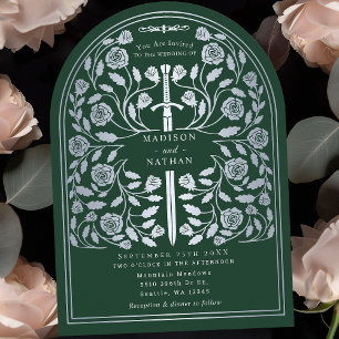 Invitación Arco Boda de la espada de plata real verde