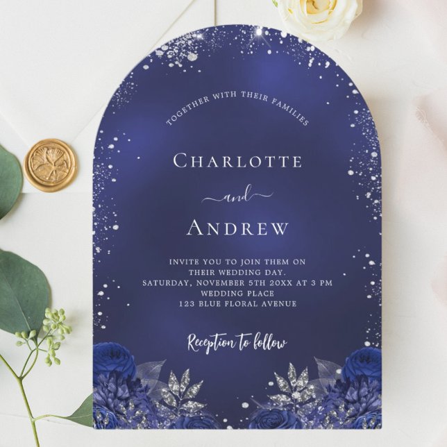 Invitación Arco boda de plata azul marino (Subido por el creador)