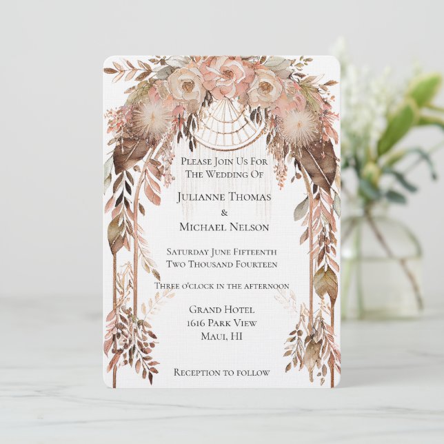 Invitación Arco Boda floral de Boho rosa crema Rubor blanca (Anverso de pie)
