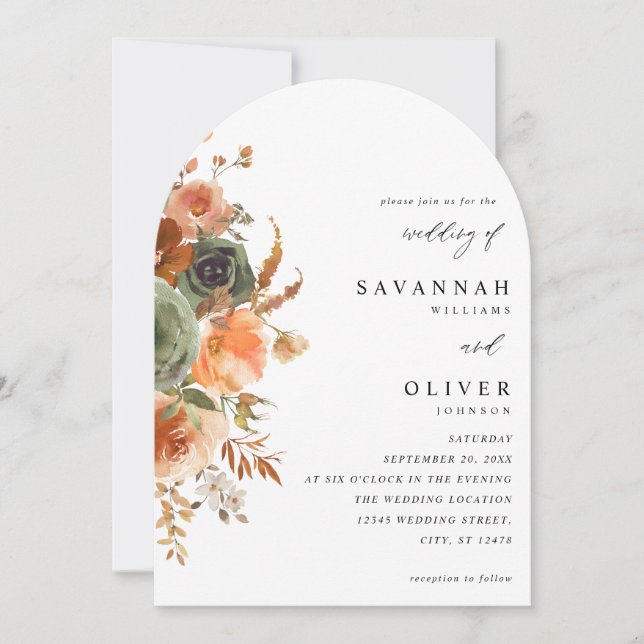 Invitación Arco Boda floral de Cotta verde y temerario (Anverso)