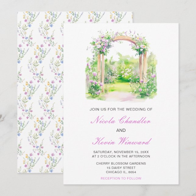 Invitación Arco Boda floral de primavera (Anverso / Reverso)