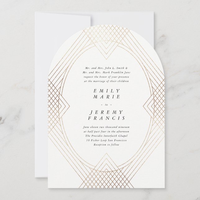 Invitación Arco Boda Gatsby Oval Simple Moderno (Anverso)