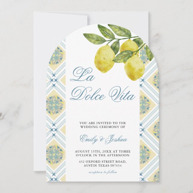 Invitación Arco Boda italiano La Dolce Vita Lemon (Anverso)